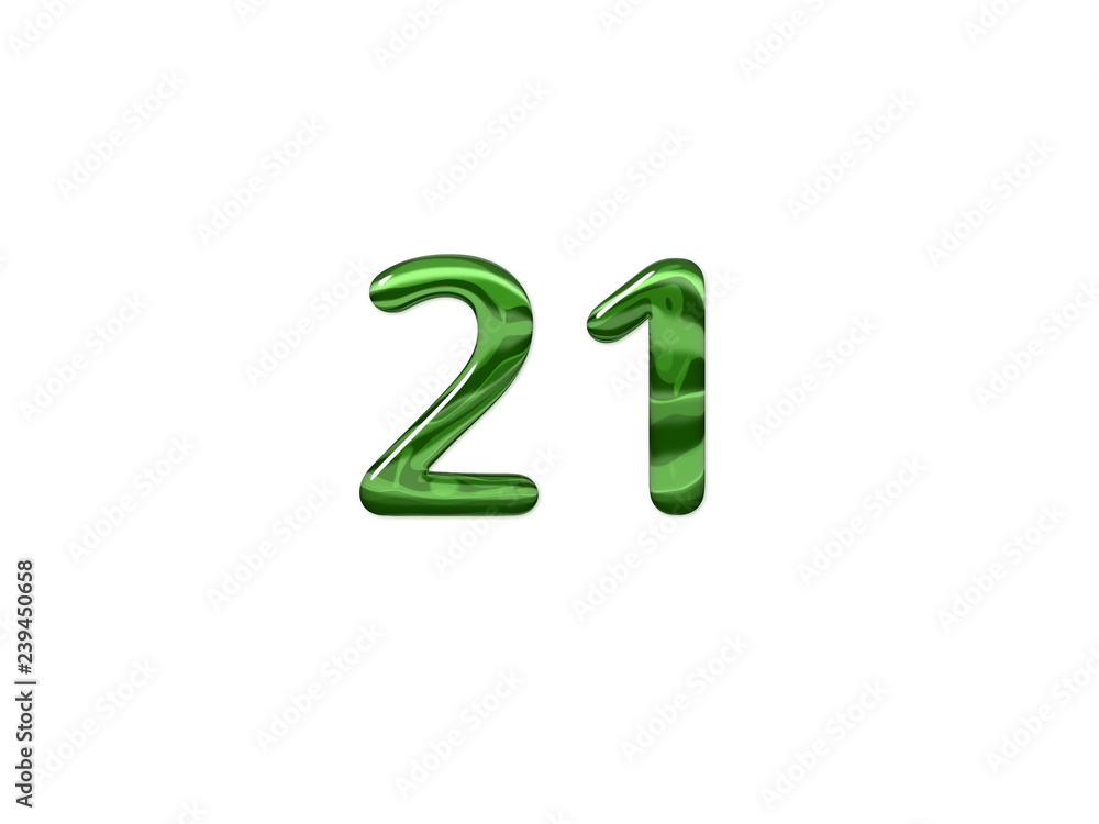 Green Number 21 isolated white background Green Number 21 isolated white background