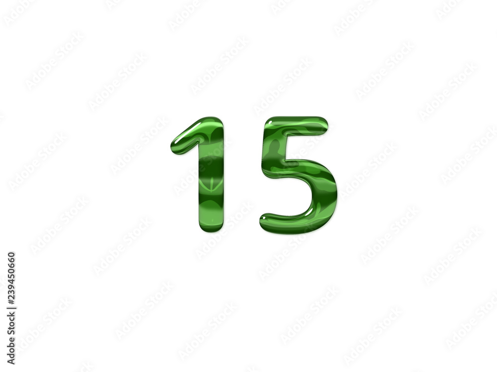 Green Number 15 isolated white background Green Number 15 isolated white background
