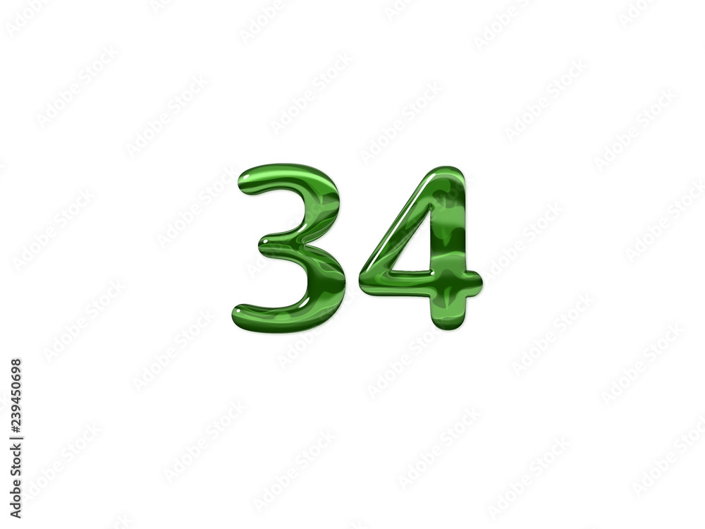 Green Number 34 isolated white background Green Number 34 isolated white background
