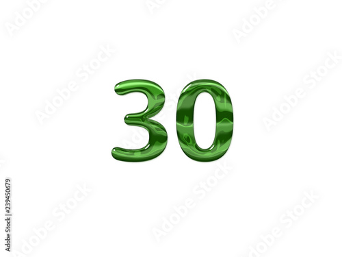 Green Number 30 isolated white background