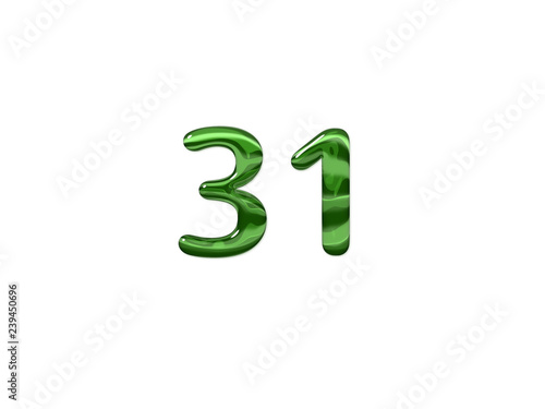 Green Number 31 isolated white background