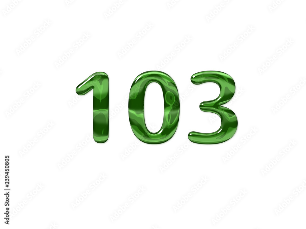 Green Number 103 isolated white background Green Number 103 isolated white background