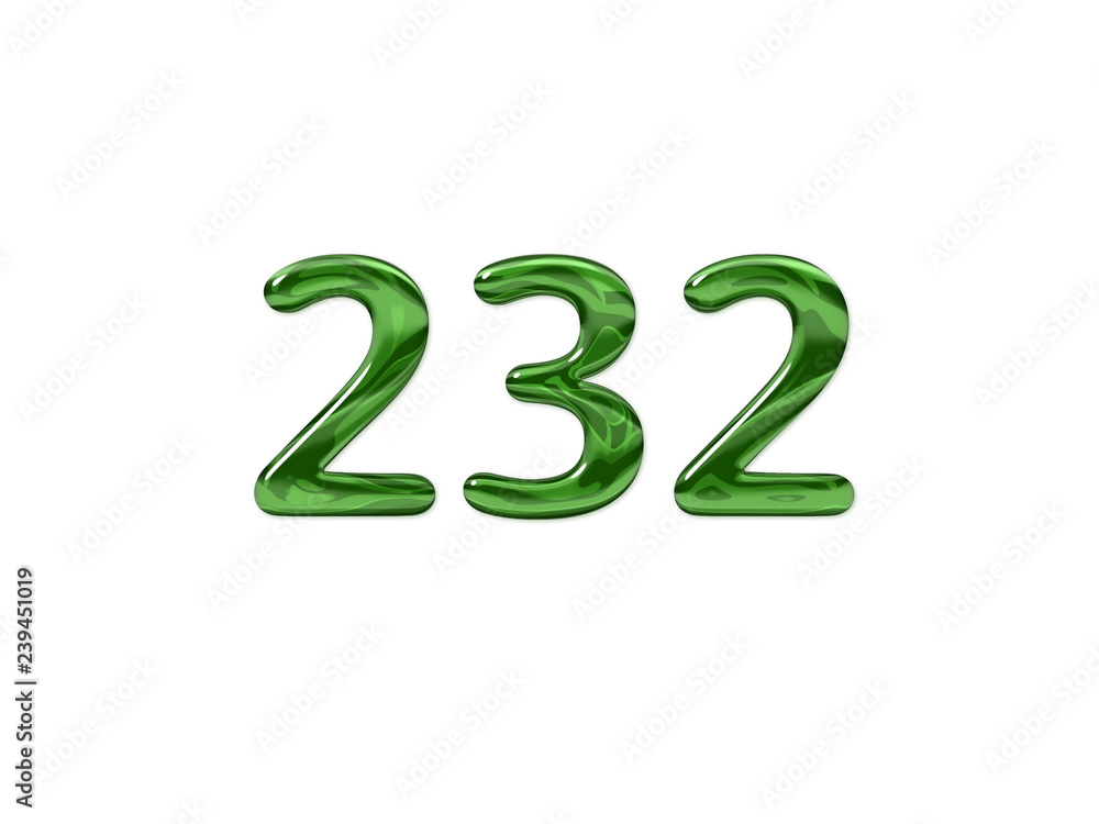 Green Number 232 isolated white background Green Number 232 isolated white background