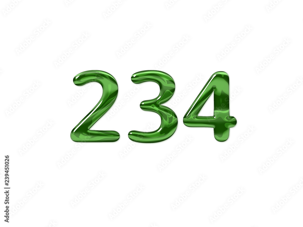Green Number 234 isolated white background Green Number 234 isolated white background
