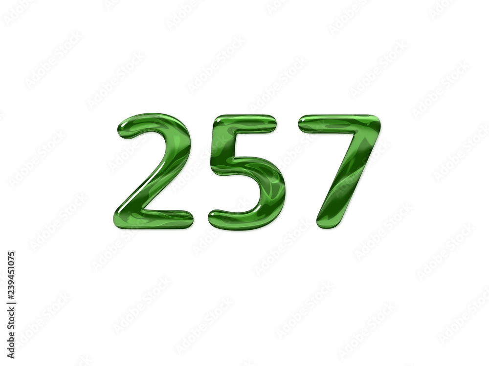 Green Number 257 isolated white background Green Number 257 isolated white background