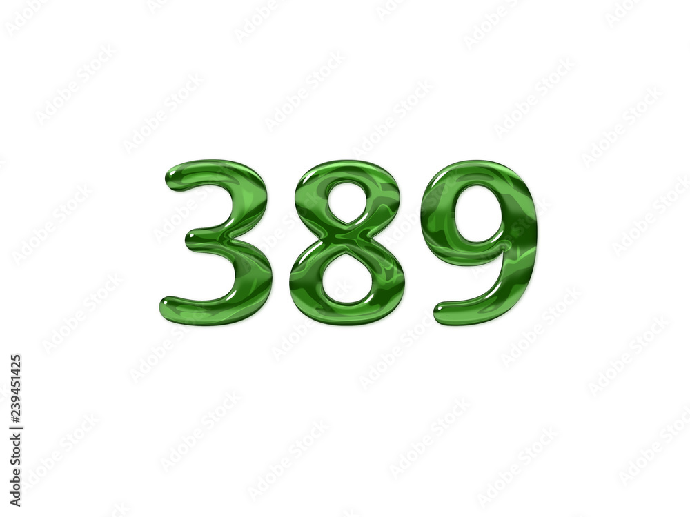 Green Number 389 isolated white background Green Number 389 isolated white background
