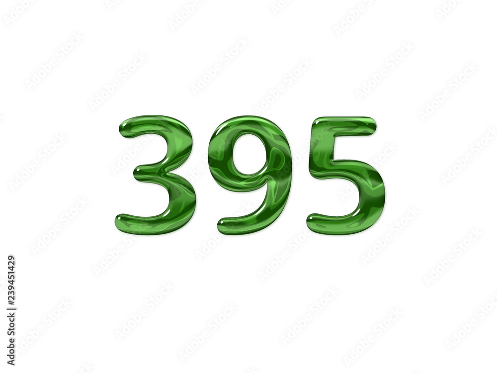 Green Number 395 isolated white background Green Number 395 isolated white background