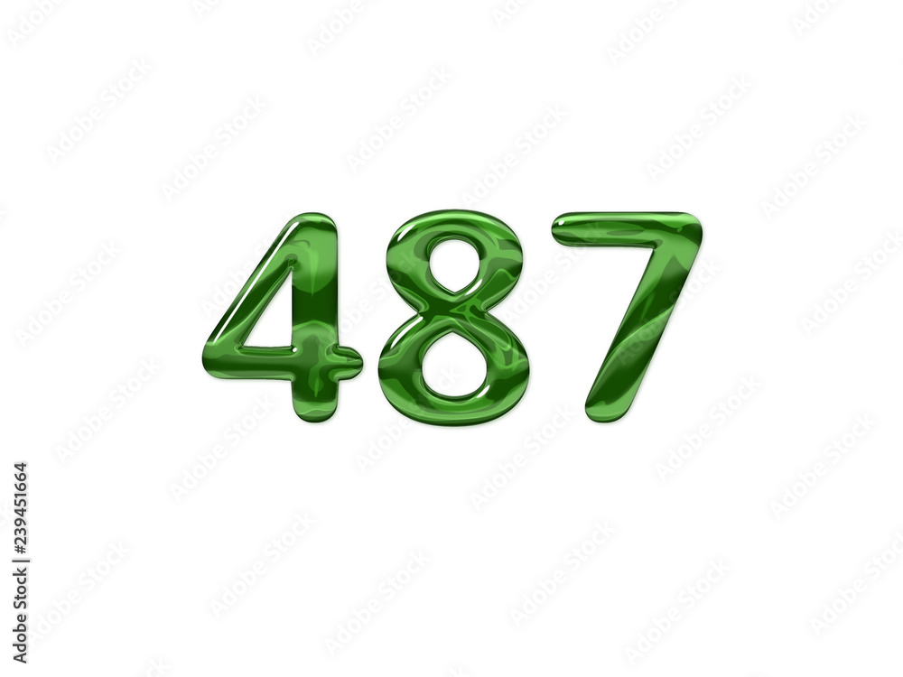 Green Number 487 isolated white background Green Number 487 isolated white background