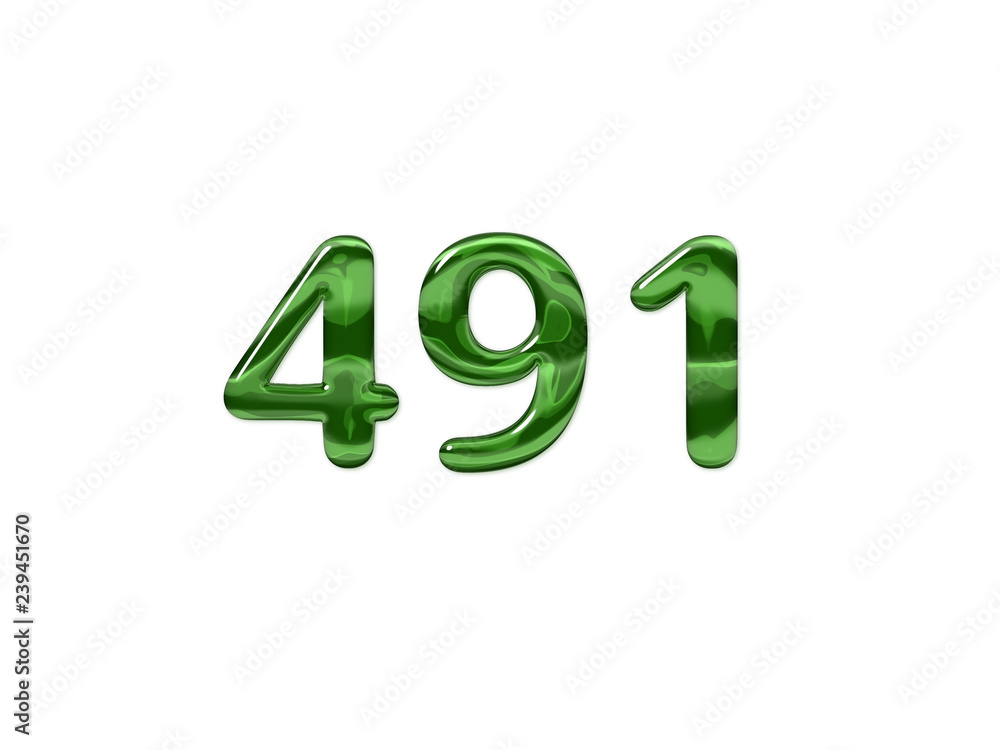 Green Number 491 isolated white background Green Number 491 isolated white background
