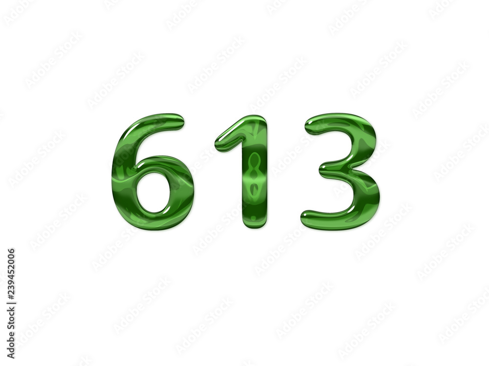 Green Number 613 isolated white background Green Number 613 isolated white background