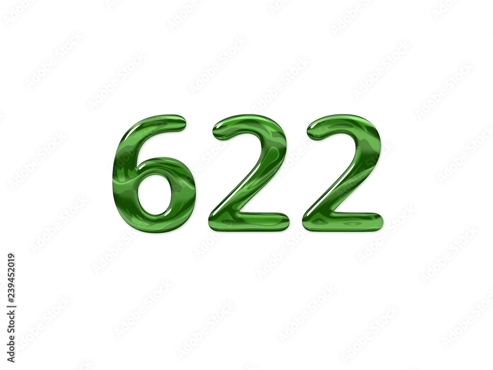 Green Number 622 isolated white background Green Number 622 isolated white background