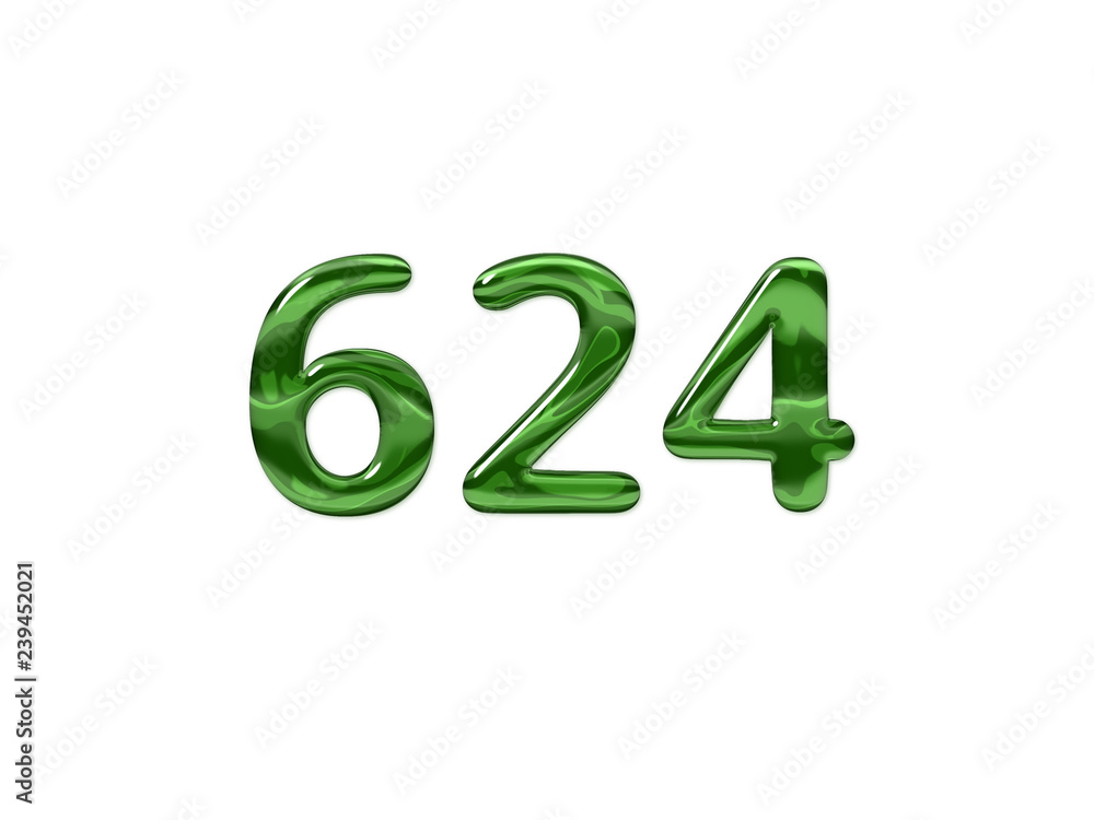 Green Number 624 isolated white background Green Number 624 isolated white background