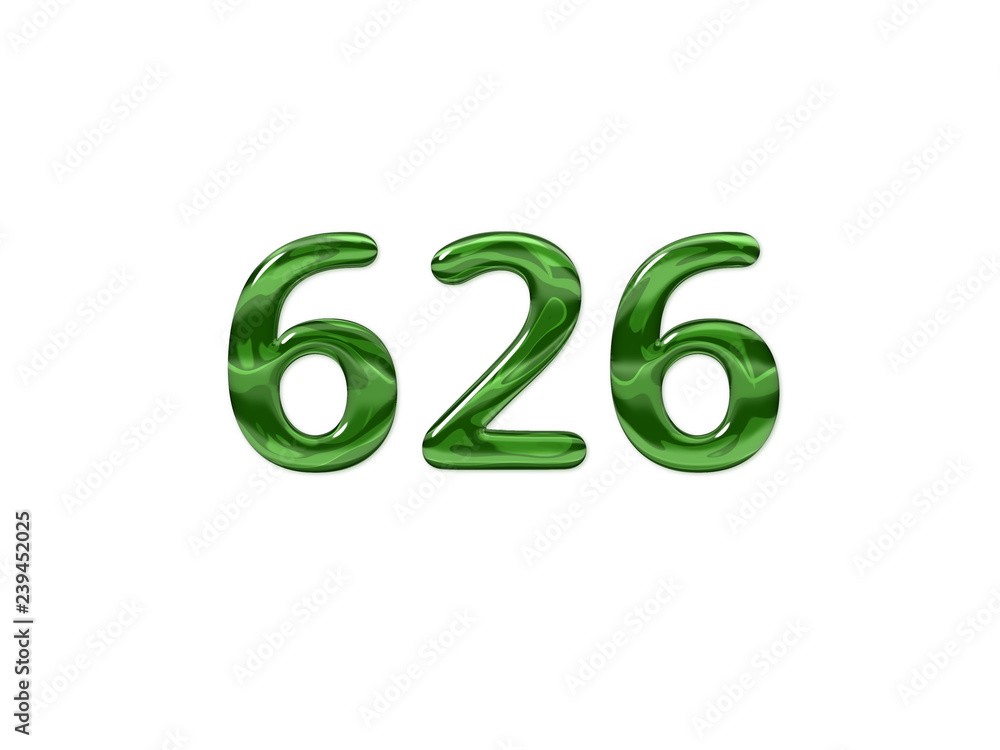Green Number 626 isolated white background Green Number 626 isolated white background