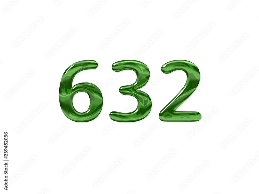 Green Number 632 isolated white background Green Number 632 isolated white background