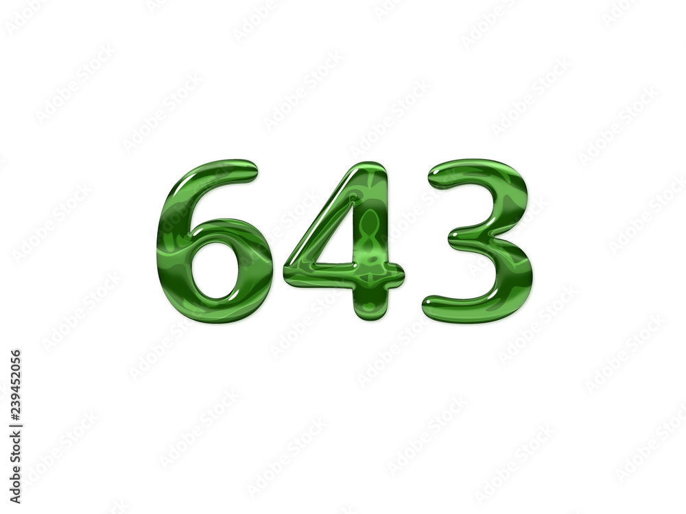 Green Number 643 isolated white background Green Number 643 isolated white background