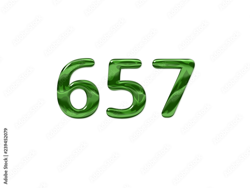 Green Number 657 isolated white background Green Number 657 isolated white background
