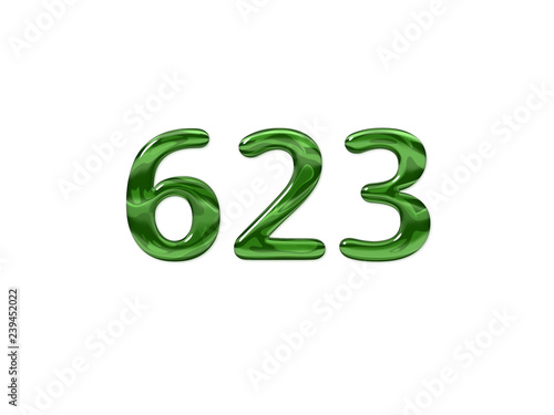 Green Number 623 isolated white background