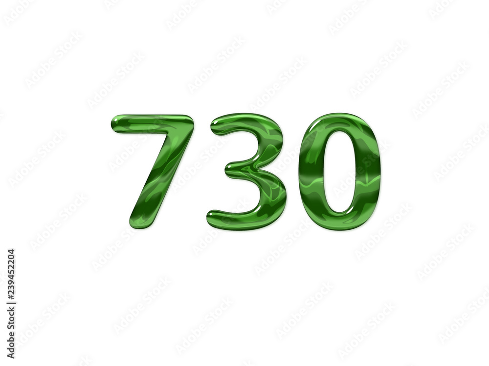 Green Number 730 isolated white background Green Number 730 isolated white background