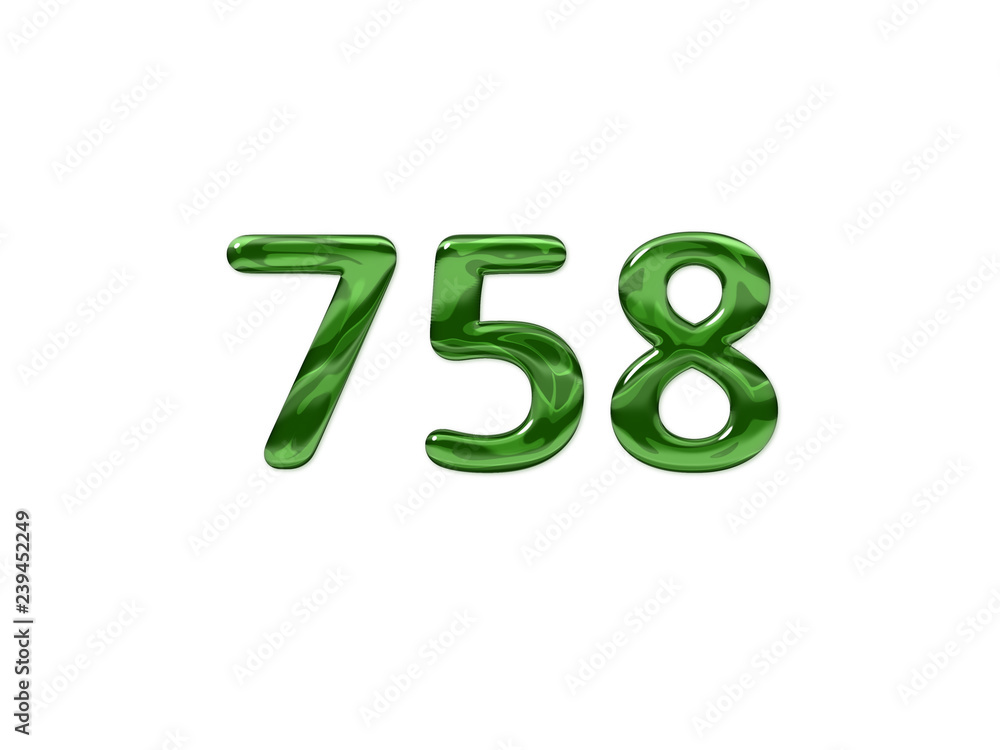 Green Number 758 isolated white background Green Number 758 isolated white background