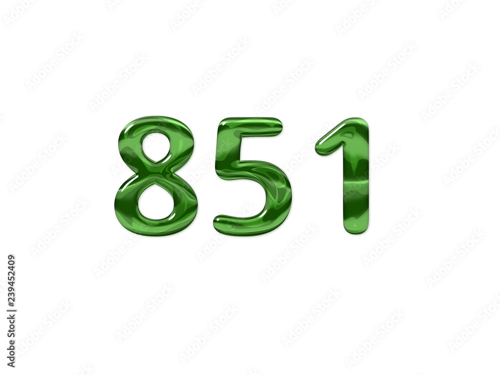Green Number 851 isolated white background Green Number 851 isolated white background