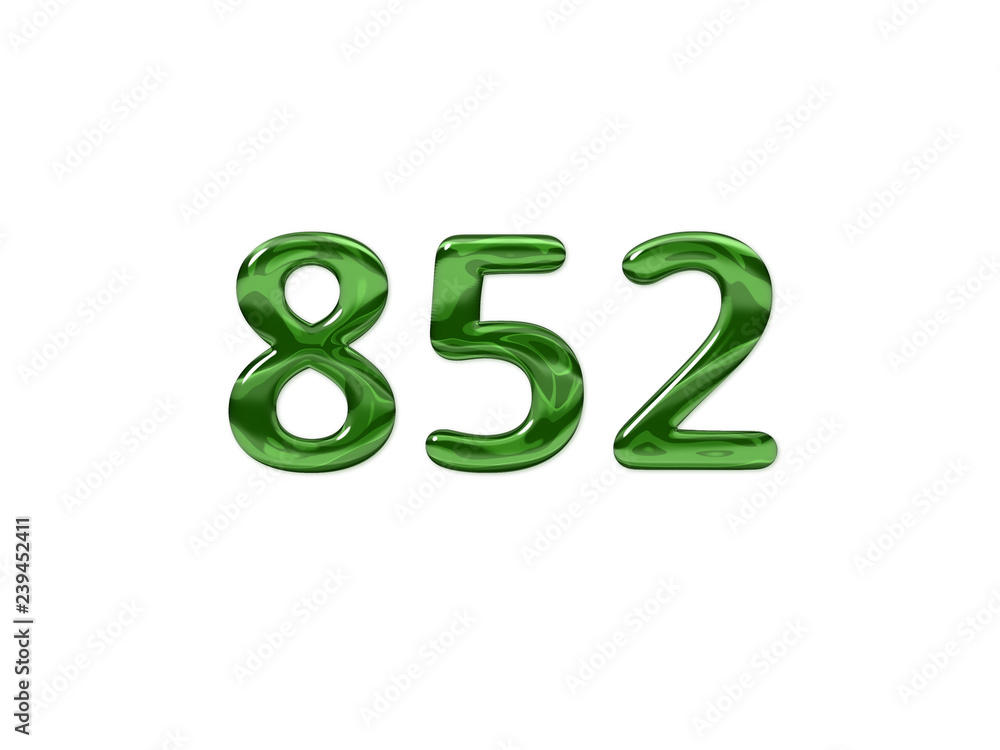 Green Number 852 isolated white background Green Number 852 isolated white background