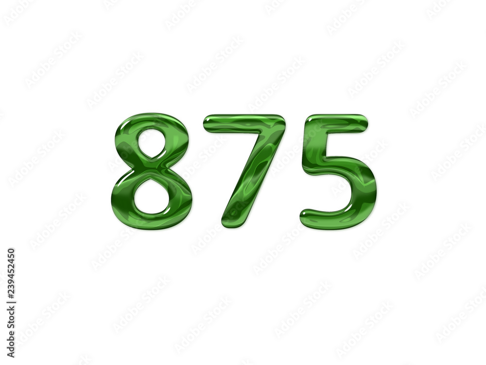 Green Number 875 isolated white background Green Number 875 isolated white background