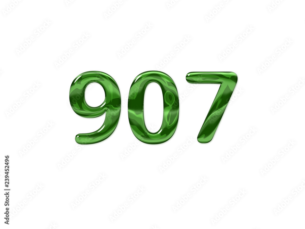 Green Number 907 isolated white background Green Number 907 isolated white background