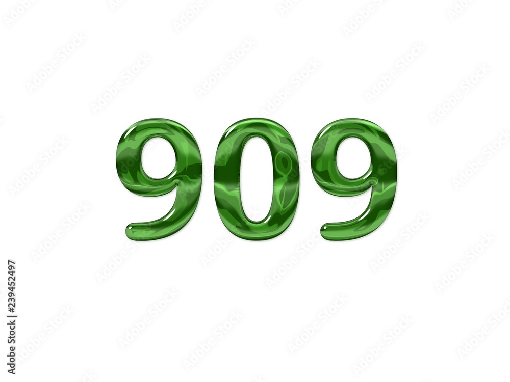 Green Number 909 isolated white background Green Number 909 isolated white background