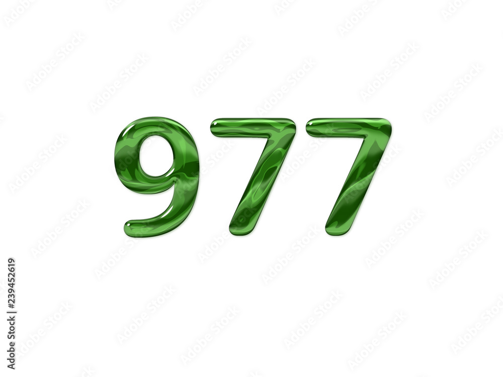 Green Number 977 isolated white background Green Number 977 isolated white background