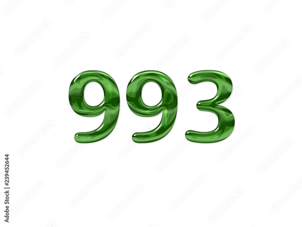Green Number 993 isolated white background Green Number 993 isolated white background