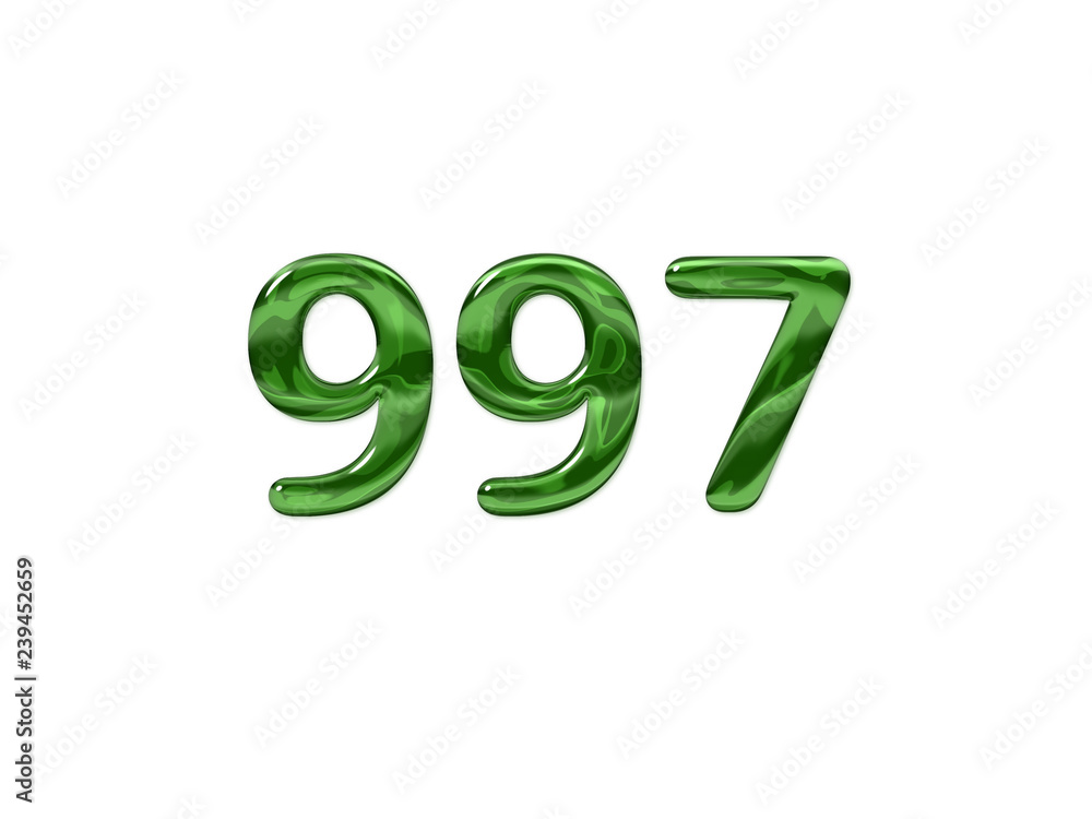 Green Number 997 isolated white background Green Number 997 isolated white background