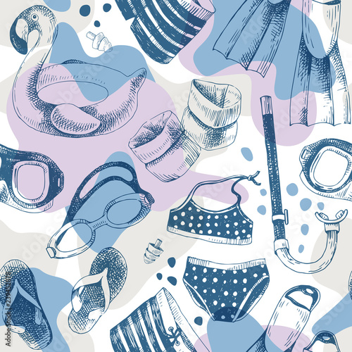 Seamless pattern with swimming accessories