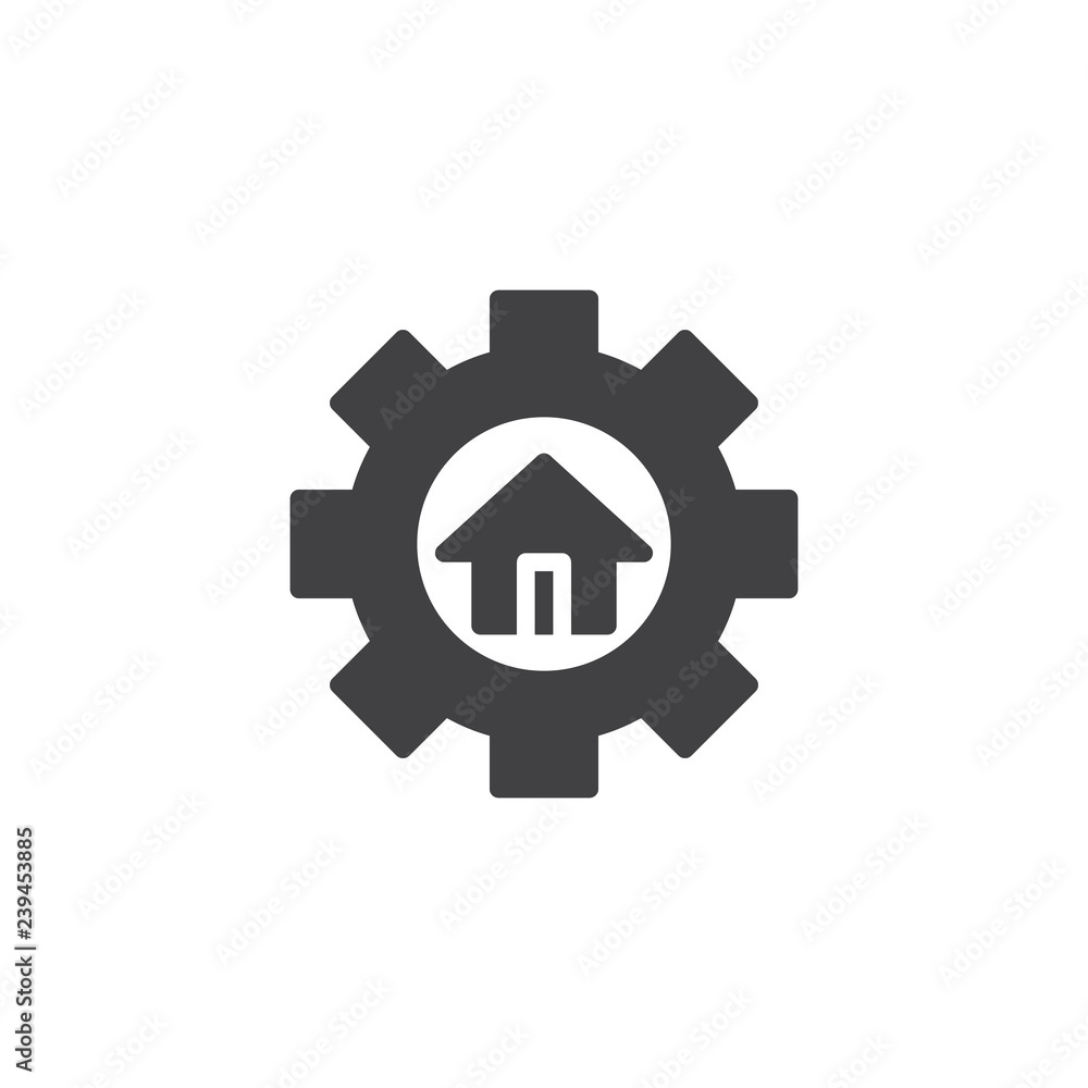 House and gear vector icon. filled flat sign for mobile concept and web design. Home repair simple solid icon. Symbol, logo illustration. Pixel perfect vector graphics House and gear vector icon. filled flat sign for mobile concept and web design. Home repair simple solid icon. Symbol, logo illustration. Pixel perfect vector graphics