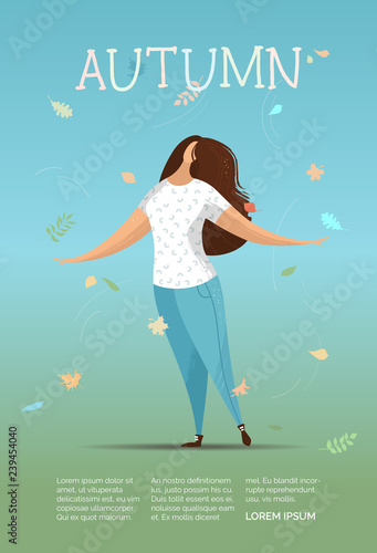 Vector flat illustration of woman in autumn leaves.
