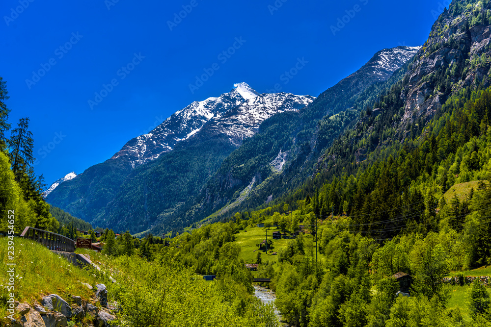 Mountain river in Swiss Alps mountains, Sankt Niklaus, Visp, Wal