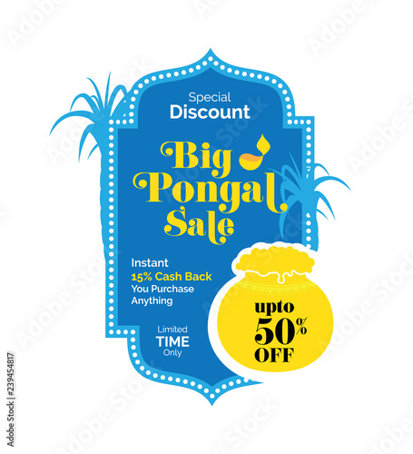 Big Pongal Sale Sticker, Banner, Label Design with 50% Discount Tag Vector Illustration