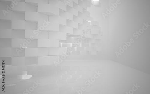 Abstract white interior of the future, with neon lighting. 3D illustration and rendering