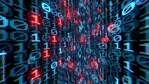 blue digital binary data digits close up scrolling on computer screen. seamless loop  animation