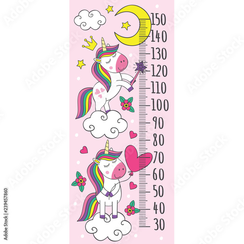 growth measure with beautiful little unicorns  - vector illustration, eps