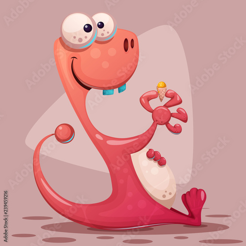 Crazy big dinosaur with ice cream.