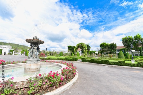 Beautiful View of Garden with Roman Fountain
