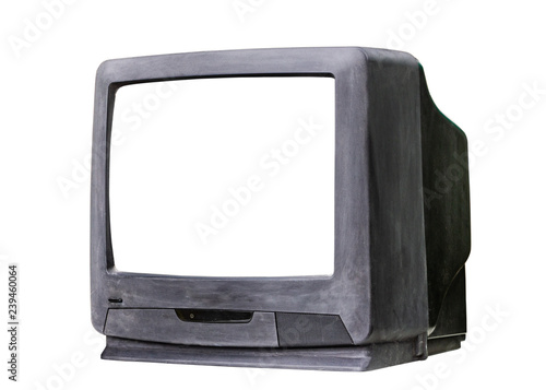 Classic Vintage Retro Style old television with cut out screen,old television on isolated background,side view old tv.