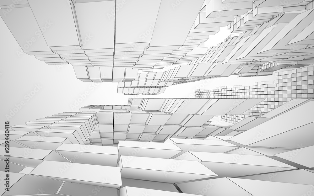 Obraz premium Abstract white interior highlights future. Polygon drawing . Architectural background. 3D illustration and rendering