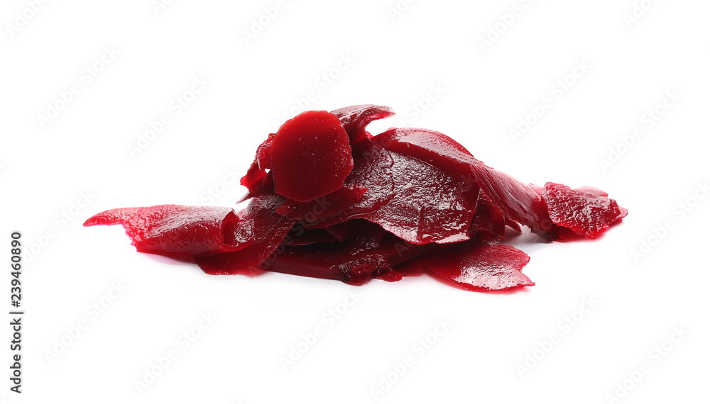 Fototapeta premium Fresh, cooked beetroot slices isolated on white background