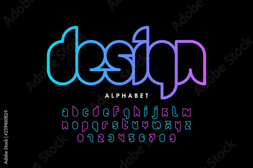 Modern outline font design, alphabet letters and numbers