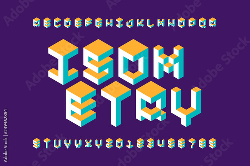 Isometric 3d font, three-dimensional alphabet letters