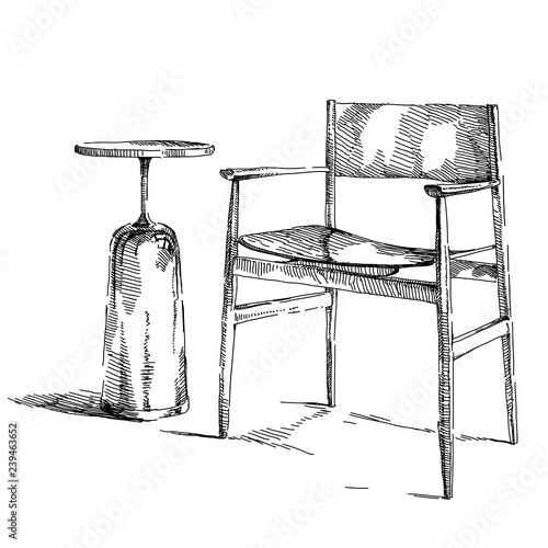 Comfortable modern interior hand drawing vector illustration.