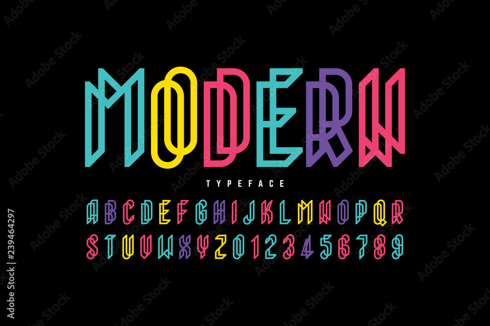 Modern font design, alphabet letters and numbers