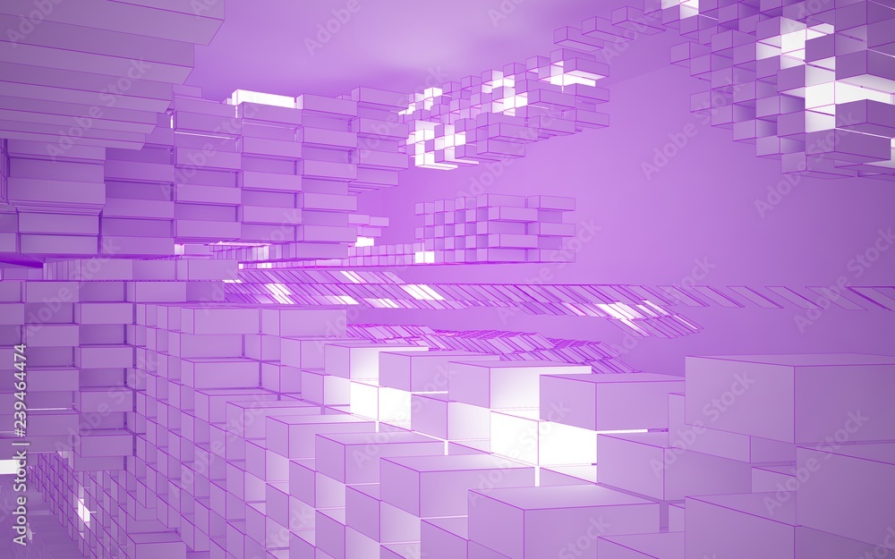 Obraz premium Abstract white interior highlights future. Polygon pink drawing. Architectural background. 3D illustration and rendering