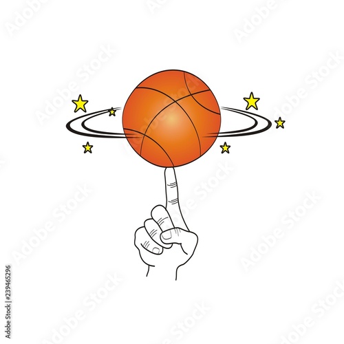 the basketball rotates on the index finger.